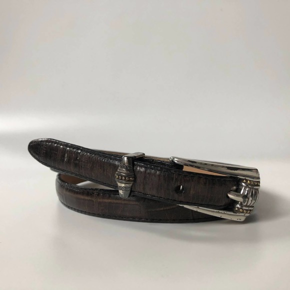 Vintage Brighton Leather Belt Croc Embossed Silver Hardware Brown M/L GUC - Picture 1 of 14